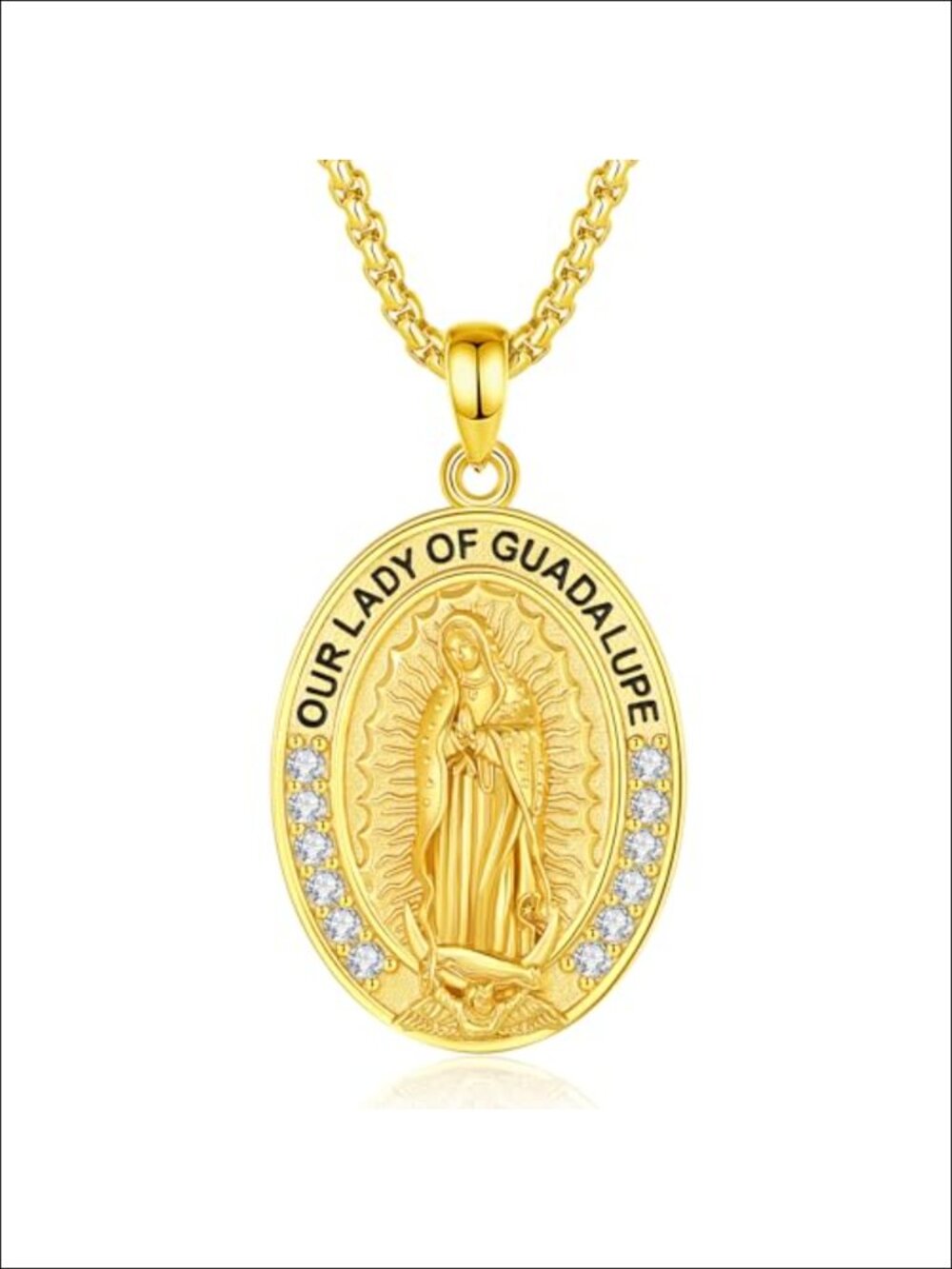 925 Sterling Silver Our Lady of Guadalupe Pendant Necklace 18K Gold Plated CZ